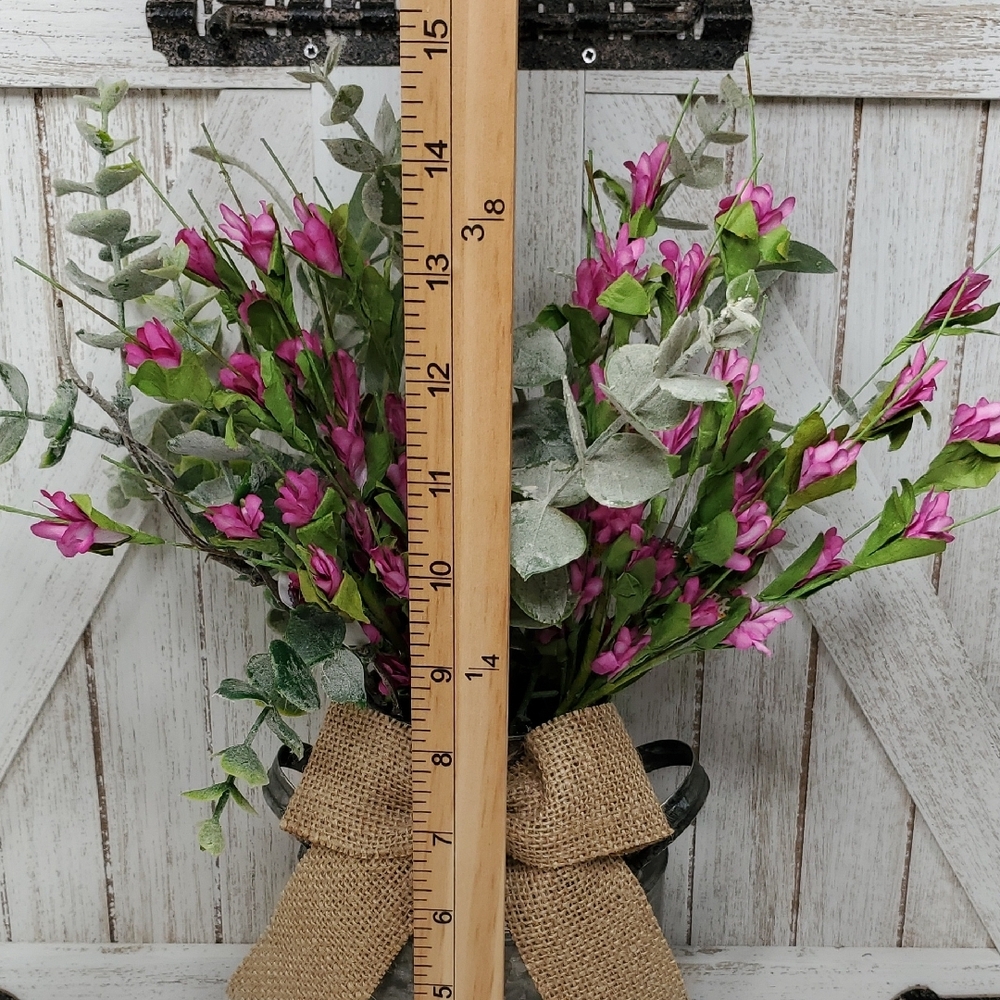Pink Floral Arrangement in Galvanized Metal Milk Can with Burlap Bow Country - Picture 3 of 6